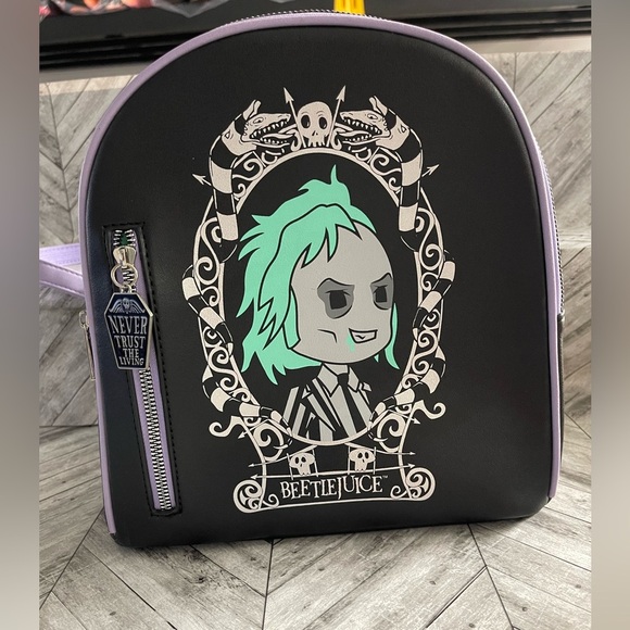 Beetlejuice Bioworld Cartoon Chibi Character Sandworm Striped Mini Backpack Bag - Picture 1 of 5